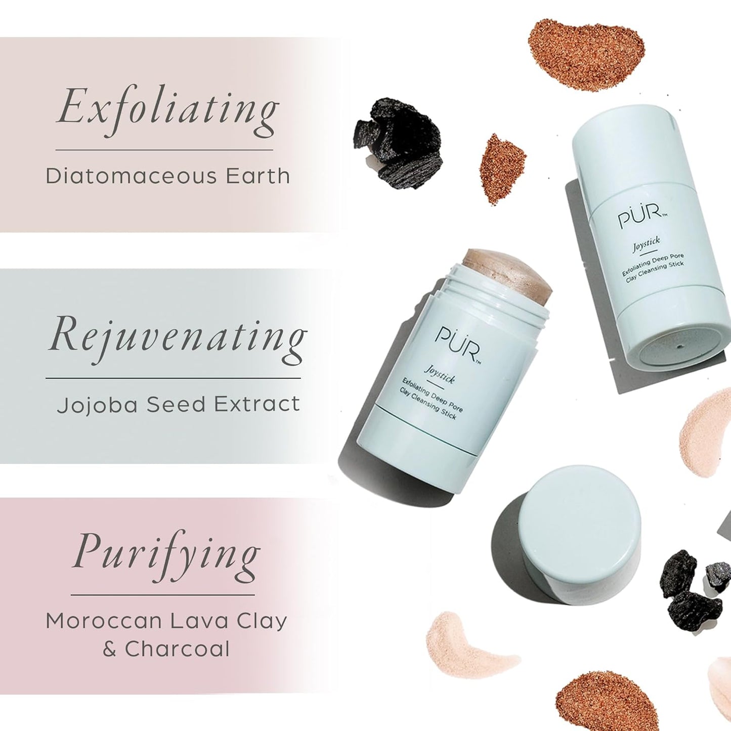 PÜR Minerals Face Clay Mask Stick - Exfoliating Deep Cleanser Joystick Clay Mask for Pores & Blackheads - Facial Cleanser Skincare with Moroccan Clay & Charcoal Rejuvenates & Purifies Skin, Vegan