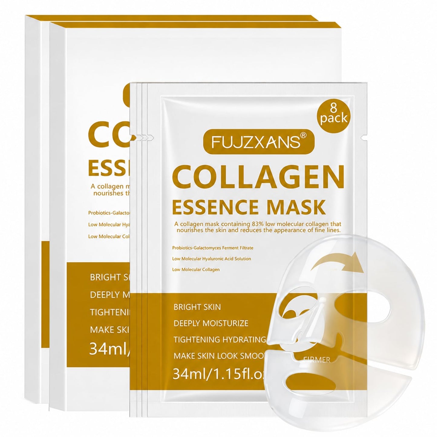 FUJZXANS Bio-Collagen Real Deep Mask, 8 Count, Overnight Hydrogel Face Mask