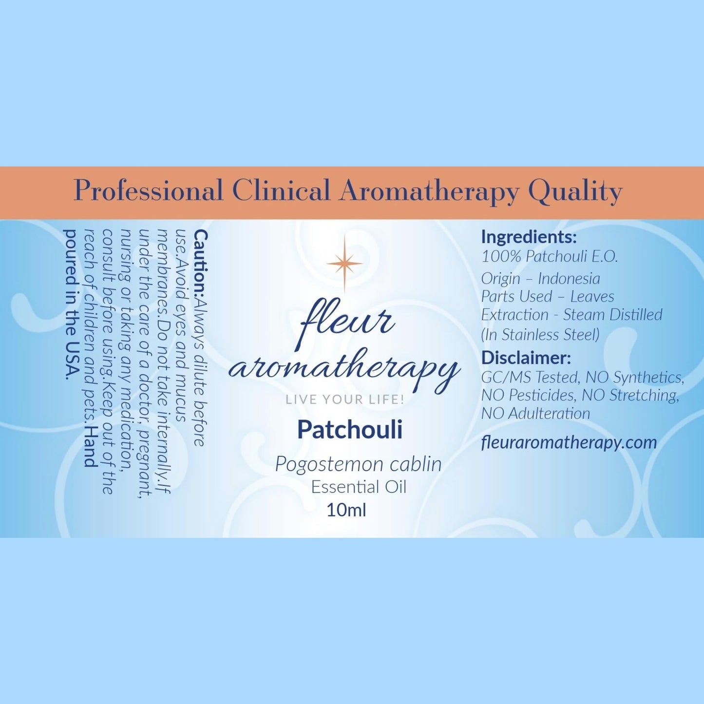 Patchouli Essential Oil 10ml – 100% Pure Pogostemon cablin – Steam Distilled – GC/MS – Earthy & Grounding Aroma – Professional Clinical Aromatherapy Quality – Fleur Aromatherapy