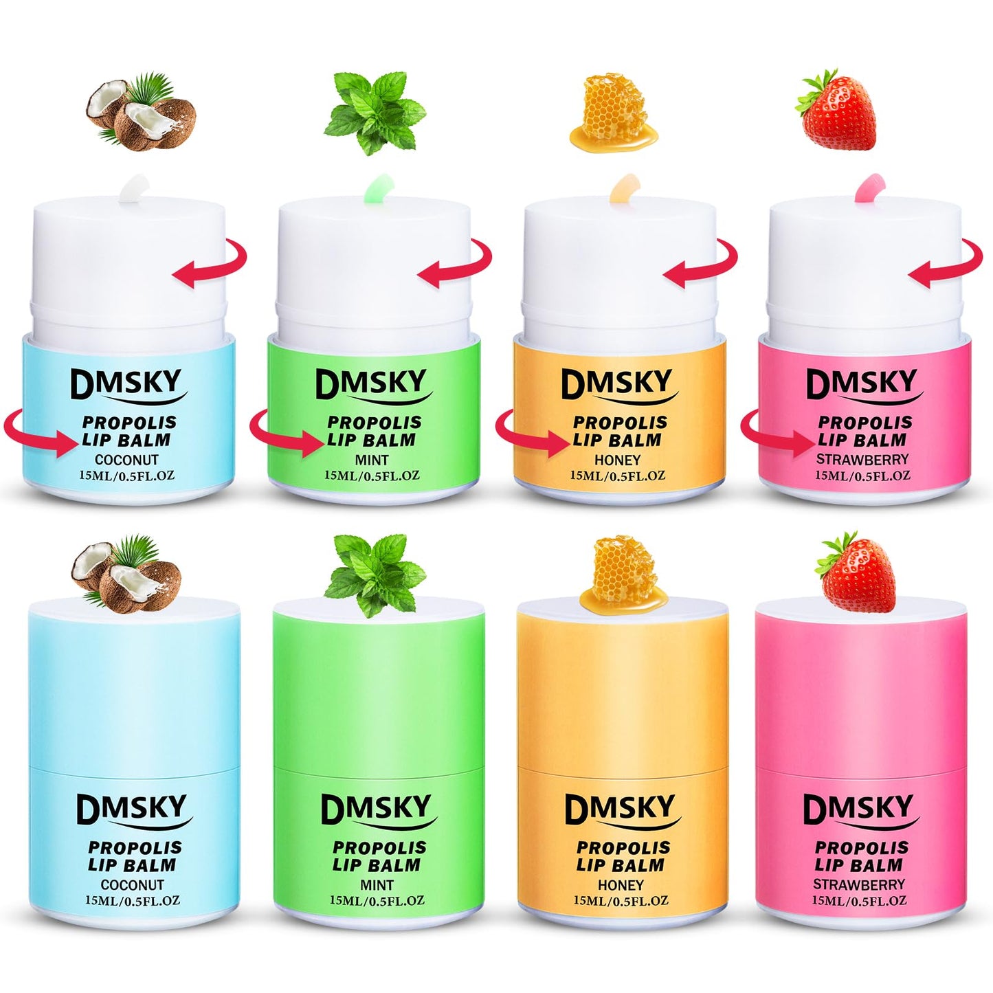 DMSKY Lip Sleeping Mask Set 8 Pack, Lip Butter with Propolis and Vitamin E, Lip Balm for Dry Lips, Reduce Lip Lines and Improve Lip Color