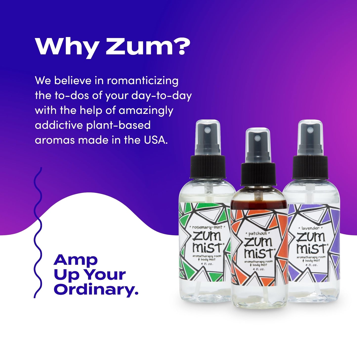 Zum Indigo Wild Mist Room & Body Spray - Aromatherapy Essential Oil Spray - Natural Body Mist & Room Spray - Rosemary-Mint, Patchouli & Lavender Scents - 4 fl oz (3 Pack)
