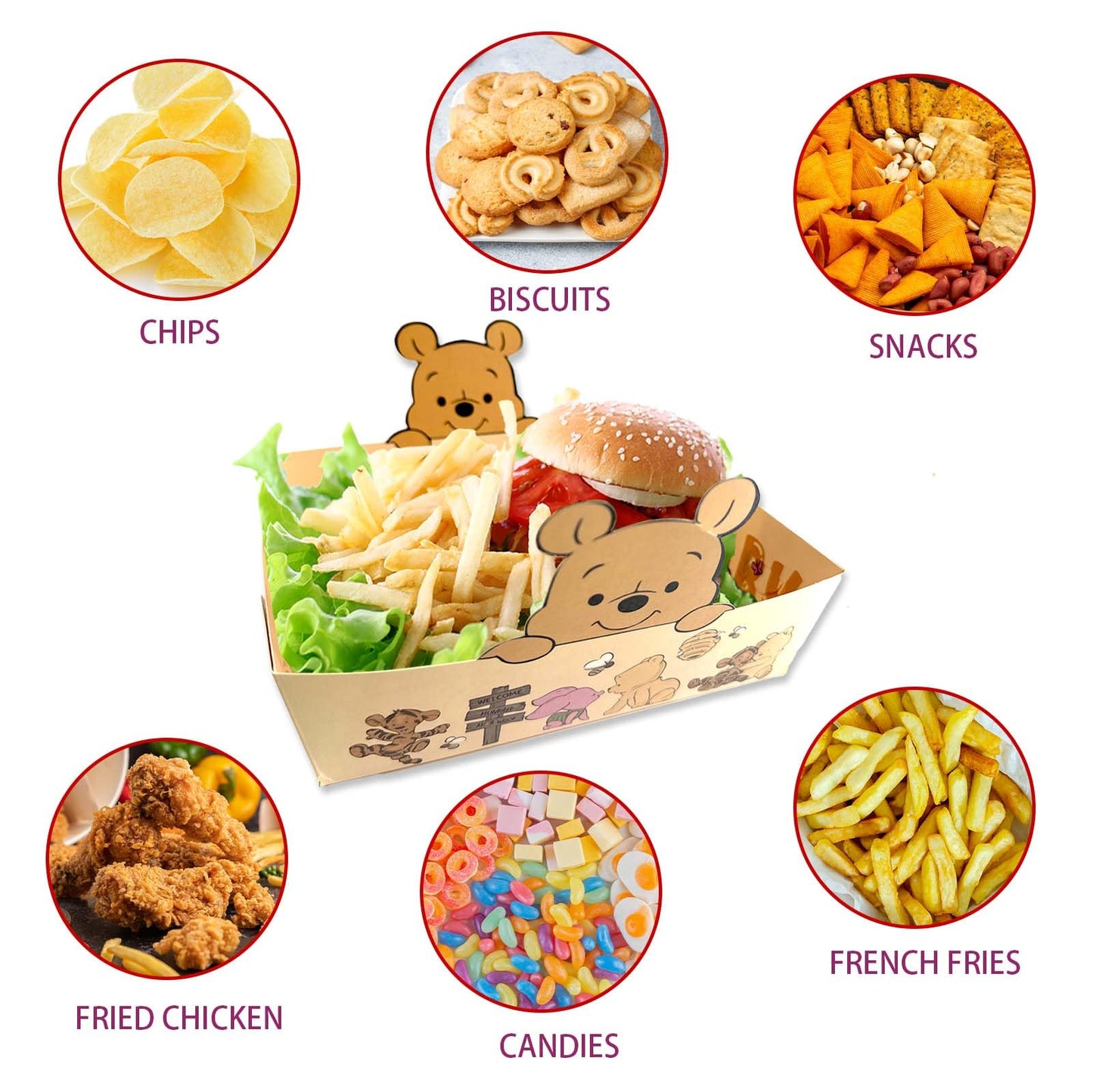 Classic Honey Bear Party Plates - Large Size Winnie Baby Shower Party Favors Paper Food Serving Tray Honey Pooh Bear Baby Shower Decorations Plates Nacho Paperboard Hot Dog Popcorn - 24 PCS