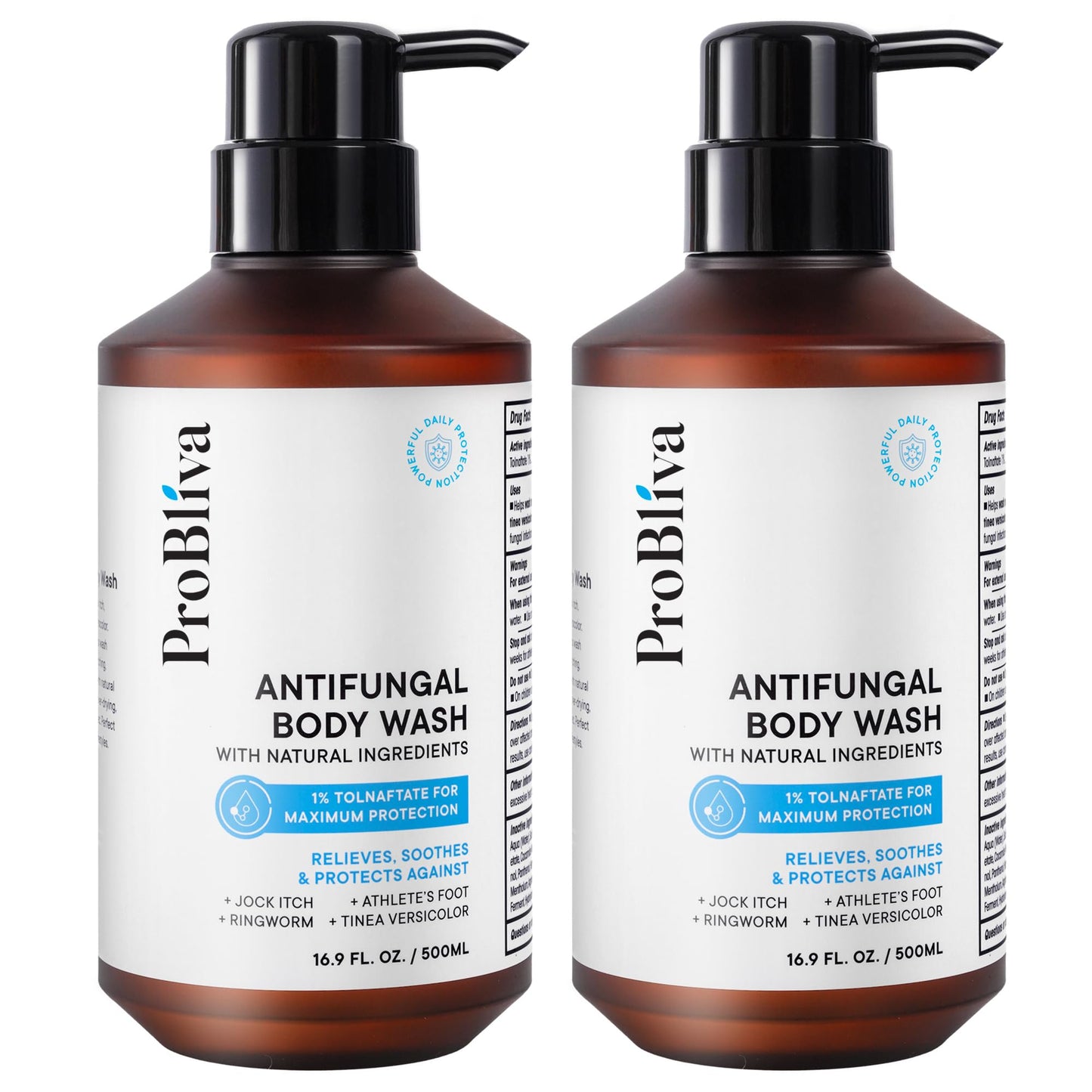 ProBliva Antifungal Body Wash Treatment Soap - Jock Itch, Ringworm, Back Acne, Tinea & Foot Odor – Skin Relief Cleanser Gel with Tea Tree Oil & Tolnaftate for Men and Women (Double Pack)