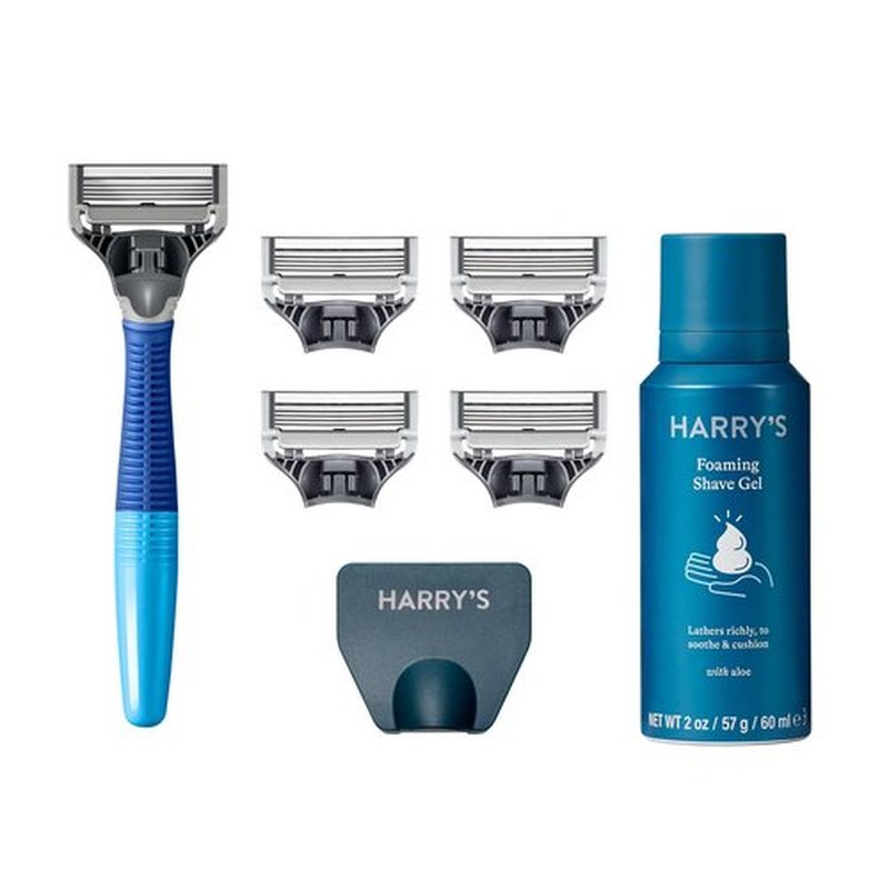 Harry's Razors for Men Bundle - 14 Count Razor Blades Refills, 5 Razor Blades, Shave Gel, Travel Cover (Ocean Blue)