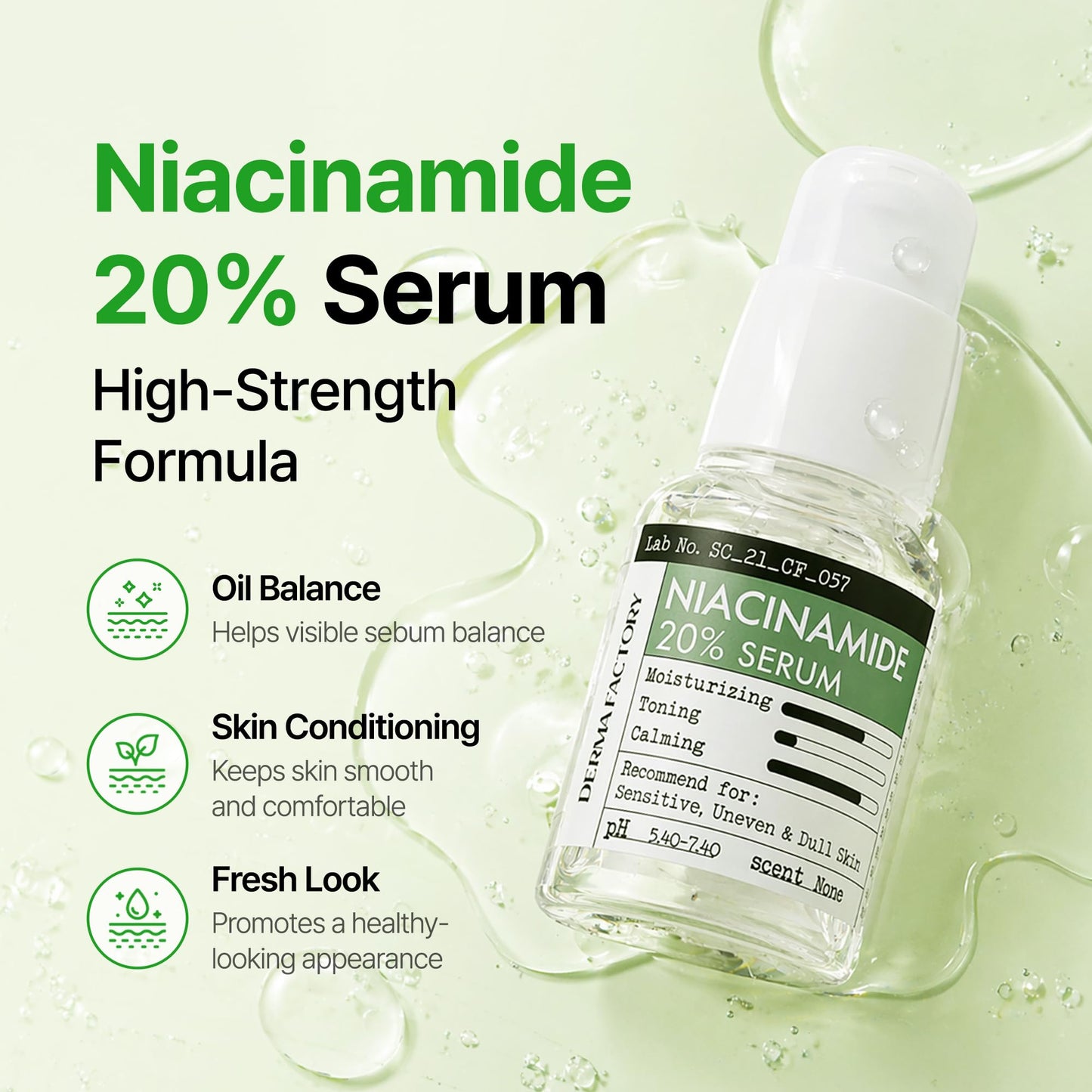 DERMA FACTORY Niacinamide 20% Serum, Face Serum for Oily and Combination Skin, Oil Control Facial Serum with Rose Water and Glycerin, Korean Skincare, 1. 01 fl oz