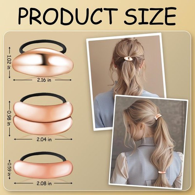 Rose Gold Hair Cuffs 3PCS Rose Gold Ponytail Cuff Hair Tie for Women Metal Hair Cuff Wrap for Thick Hair Cute Geometric Hair Accessories