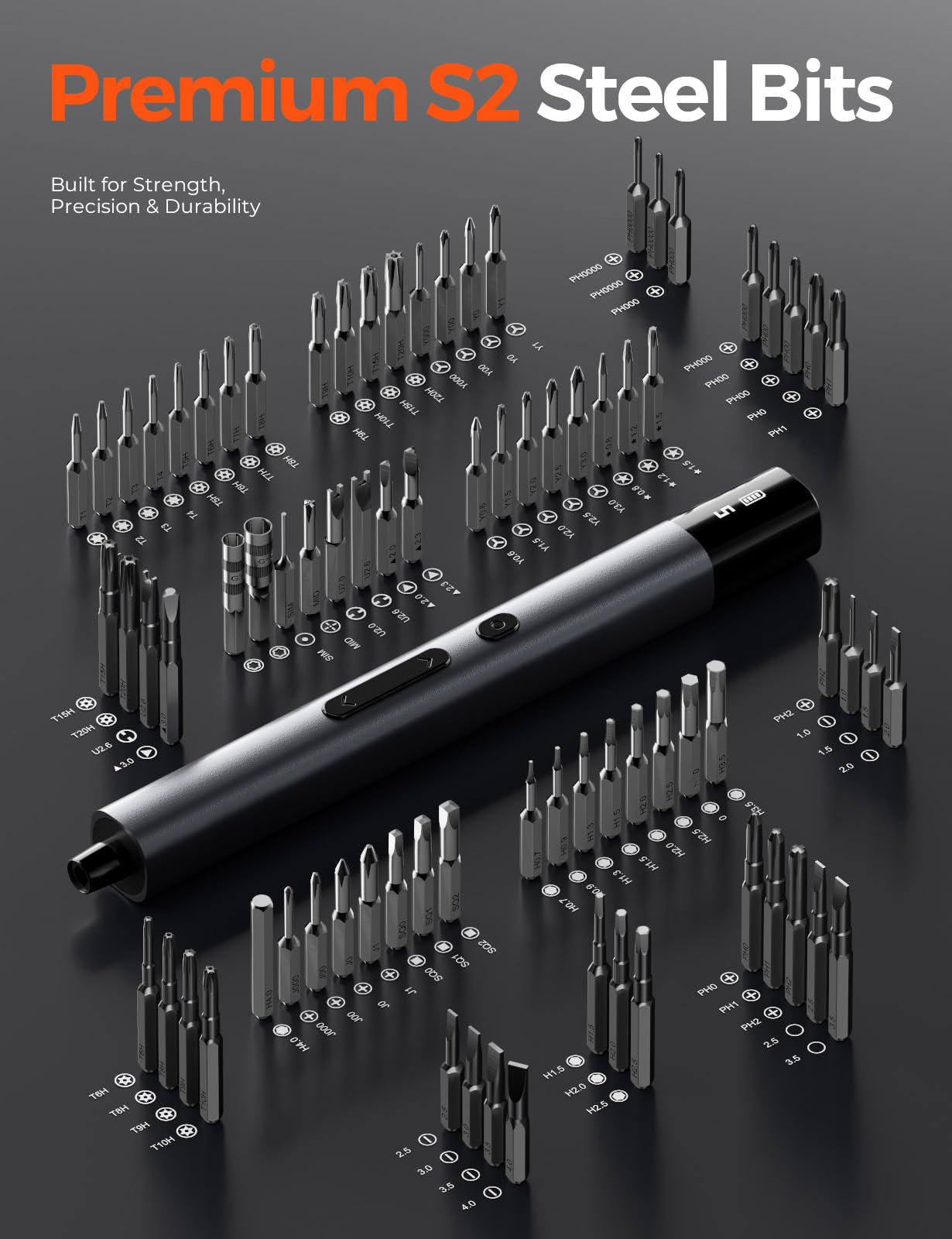 Electric Precision Screwdriver Set, 80 Magnetic Bits, Max 0.75N.m Torque, Mini Electric Screwdriver with 5 Torque Levels, Cordless Repair Tool for Electronics, PC Build, Laptop, Phone and Camera