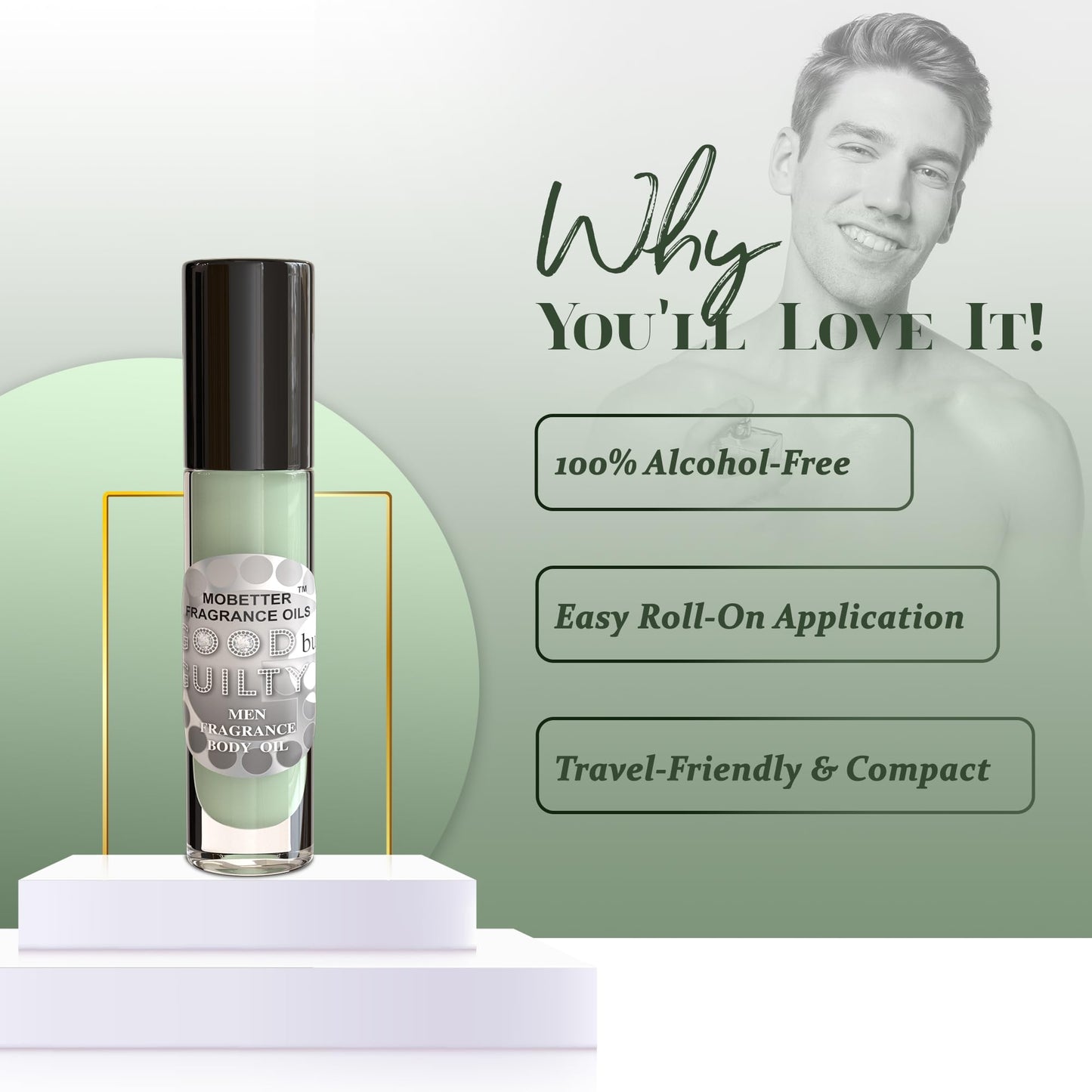 Good But Guilty Men Cologne Fragrance Body Oil, Oriental Woody, Juniper, Lavender and Lemon, Long Lasting, T ravel Size