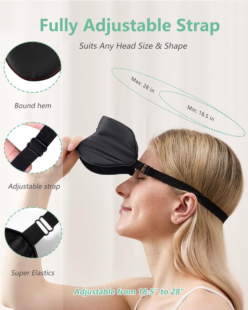 Real Mulberry Silk Sleep Masks - 2 Pack Adjustable Eye Masks | Block Light & Reduce Puffy Eyes (Black & Pastel Blue)