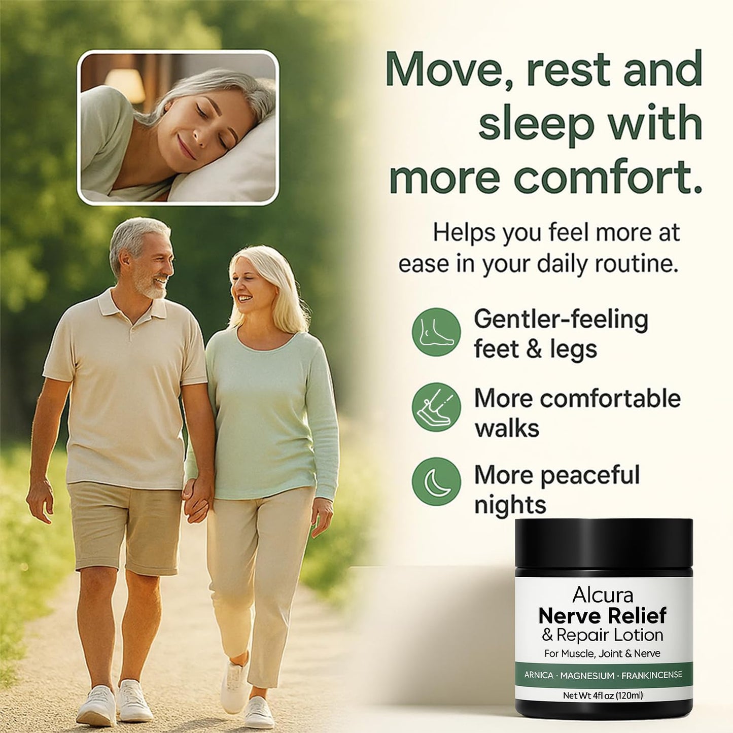 Alcura Nerve Cream, Alcuras Neuropathy Lotion with Arnica & Magnesium, Daily Soothing Moisturizing, Suitable for Knee, Lumbar, Joint, Neck, Hand and Foot 4 fl oz