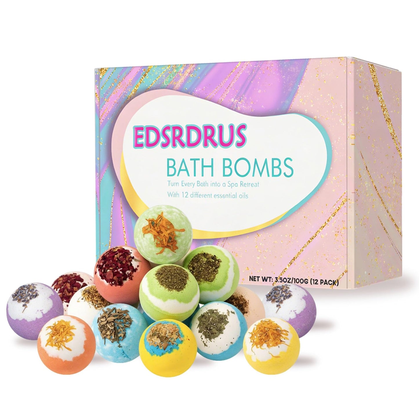 12 Floral Bath Bombs Gift Set with Real Dried Flowers, Natural Essential Oils & Shea Butter, Skin-Softening Bubble Bath Fizzies, Relaxing Spa Gifts for Women, Mom, Birthday & Holiday