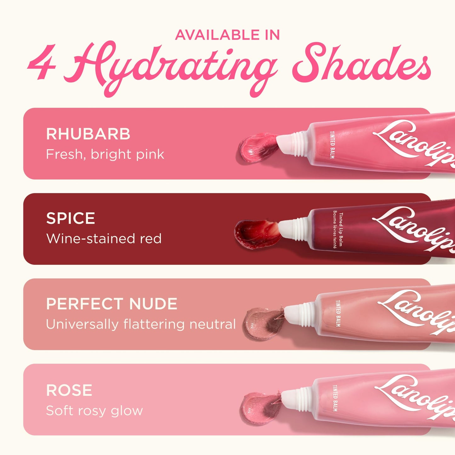 Lanolips Tinted Lip Balm - Moisturizing, Color-Tinted Balm with Lanolin & Vitamin E for Dull, Dry, Cracked Lips, Rhubarb (12.5g / 0.44oz)