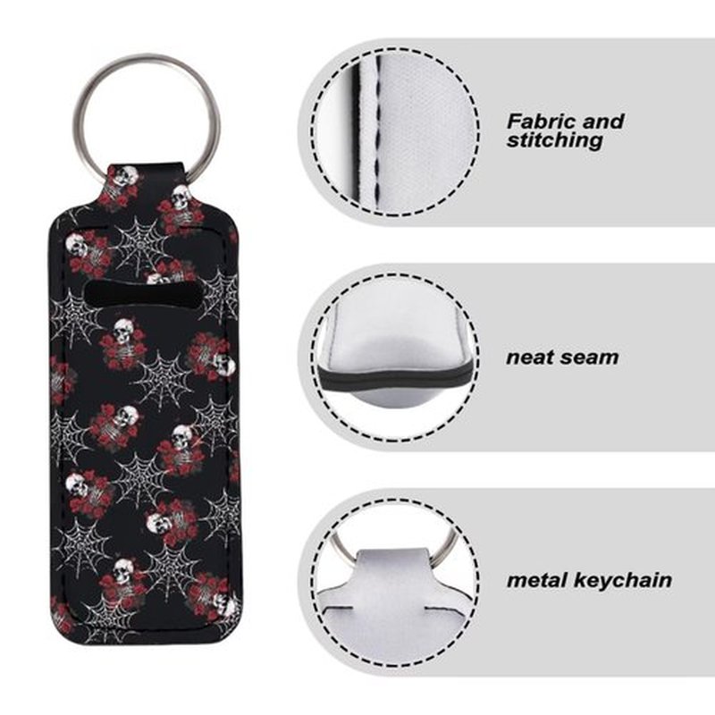 SEANATIVE Roses Skull Lipstick Lip Gloss Lip Balm Chapstick Holder Keychain Lipstick Tube Holder Clip-on Lip Gloss Travel Storage Accessories for Women
