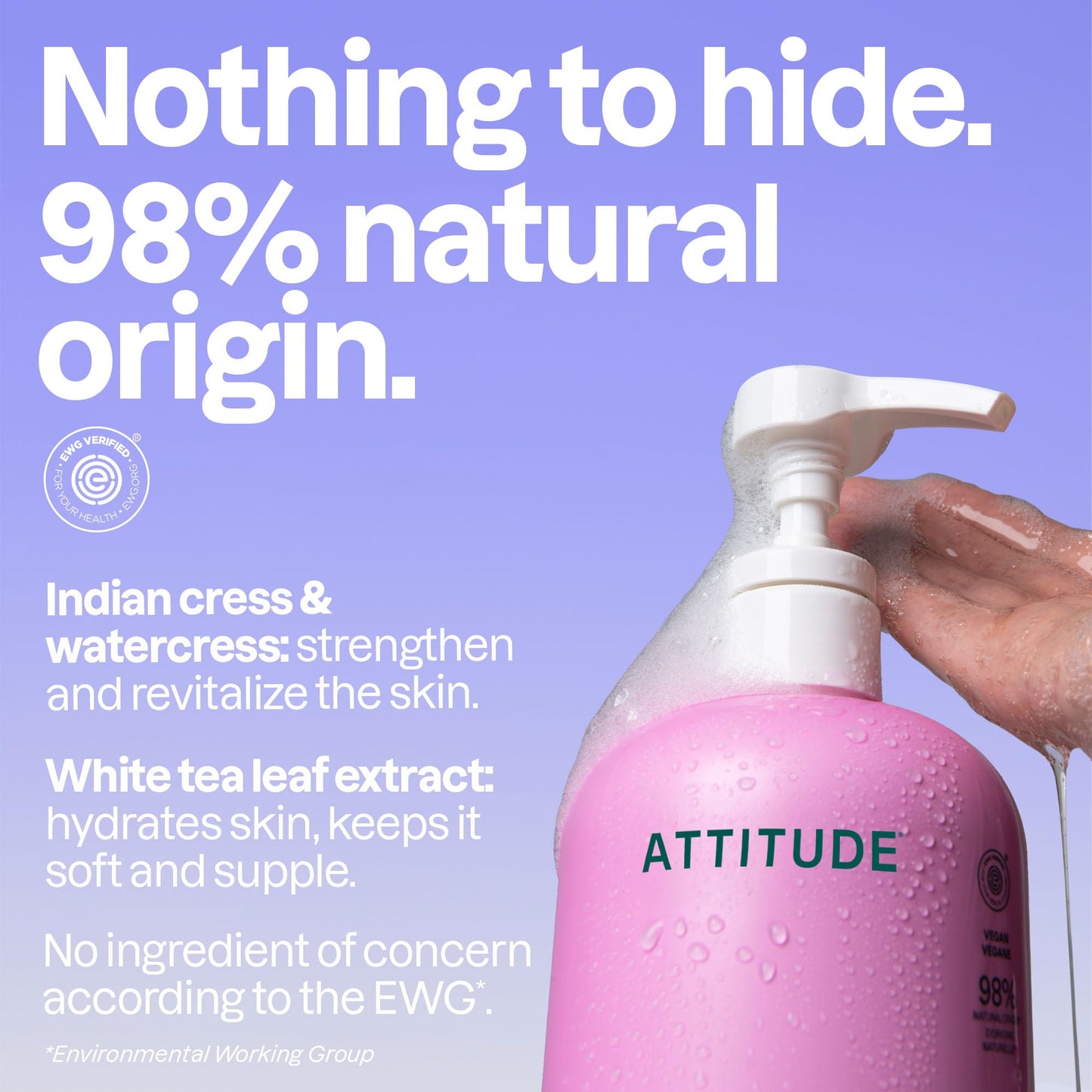 ATTITUDE Body Wash, EWG Verified Shower Gel, Dermatologically Tested, Plant and Mineral-Based, Vegan Personal Care Products, White Tea Leaves, 32 Fl Oz (Pack of 6)