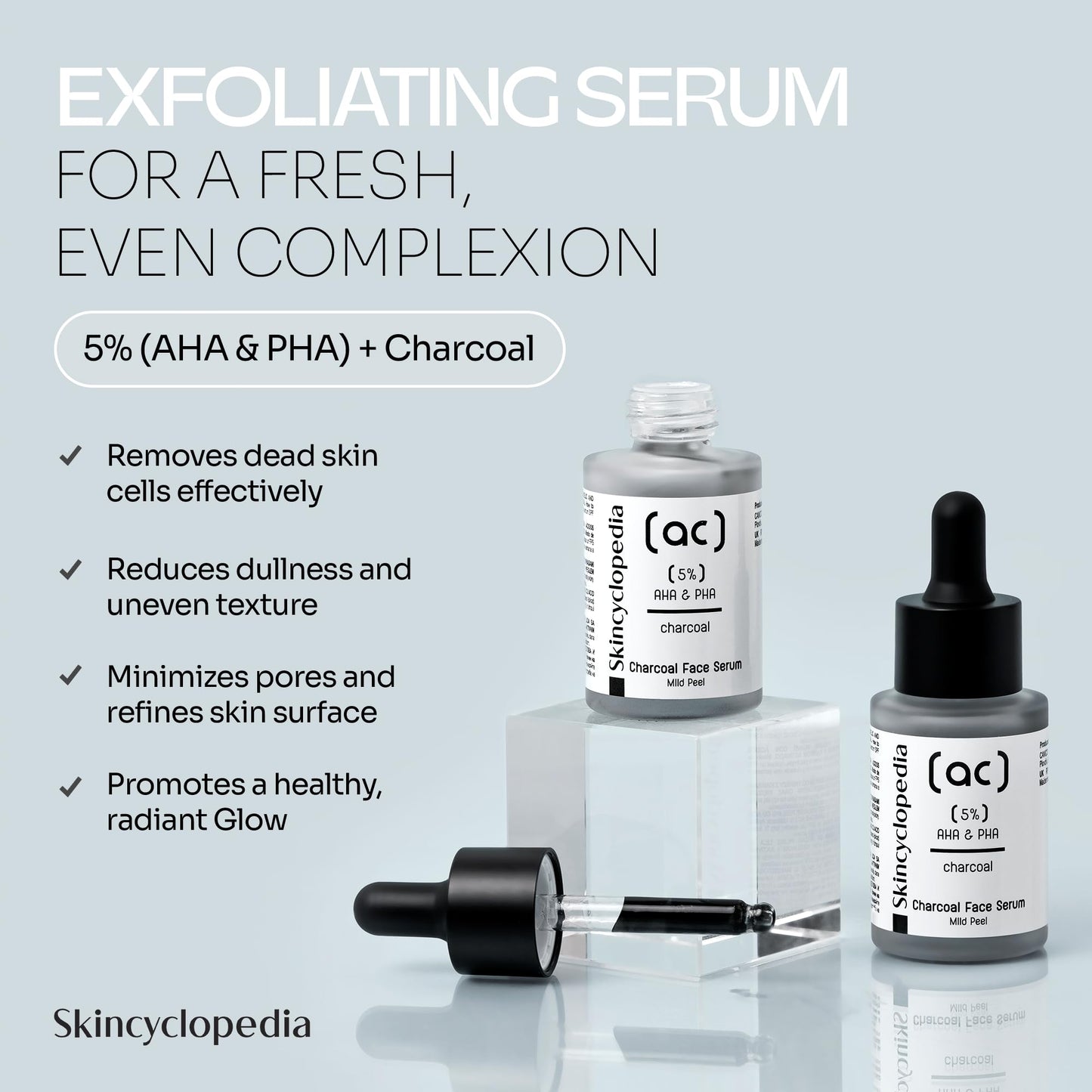 Skincyclopedia Pure AHA & PHA Charcoal Face Peel Serum, High Detox Complex, Anti Aging Intense Hydration, Wrinkle Reducing, Targets Fine Lines, Large Pores & Age Spots. High Detox Peel Exfoliation.