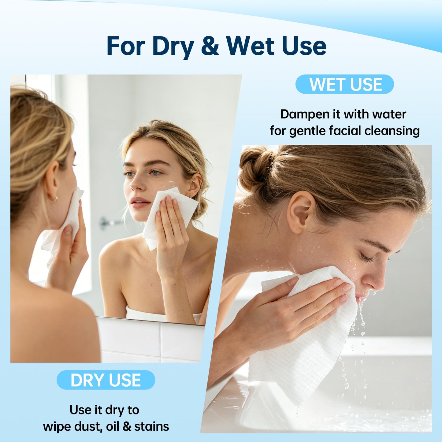 HOMERHYME Face Towels, 600 Count Disposable Biodegradable Face Towel, Lint- free Makeup Remover Dry Wipes, Multi-Purpose Face Washcloths for Washing Face, Sensitive Skin & Travel