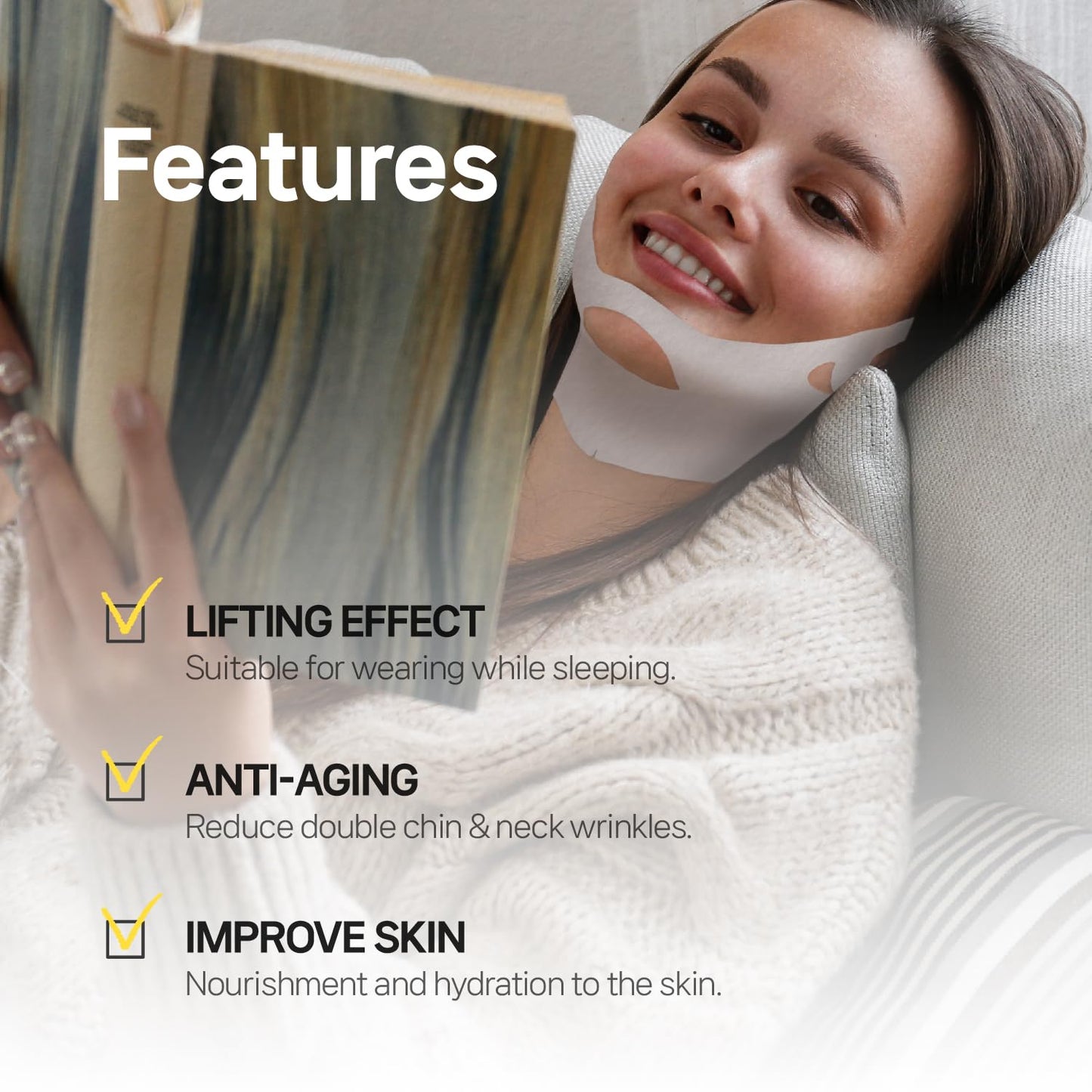 Wooshin Labottach Chin Lifting Mask 4ct – Korean Hydrogel Neck & Chin Patch for Sagging Skin, Neck Wrinkle Patches & V-Line Lifting, Firming Overnight with Hyaluronic Acid & Vitamin E