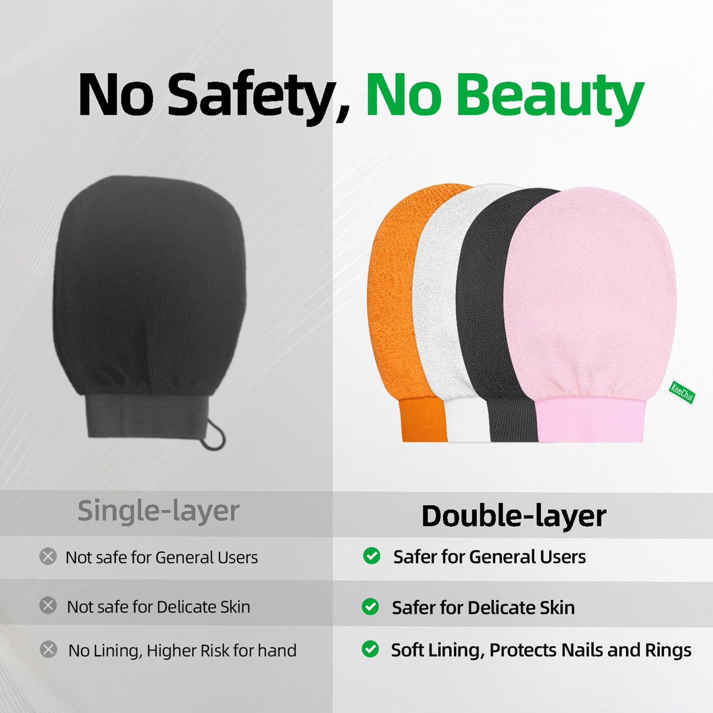 KeeChal Exfoliating Glove, Upgrade Double-layer Cushioned, for Delicate Skin & Beginners, Brighten Tattoos, Remove Dead Skin, for Self-Tan Prep/Removal & Keratosis Pilaris (1 pc, Blush Pink)