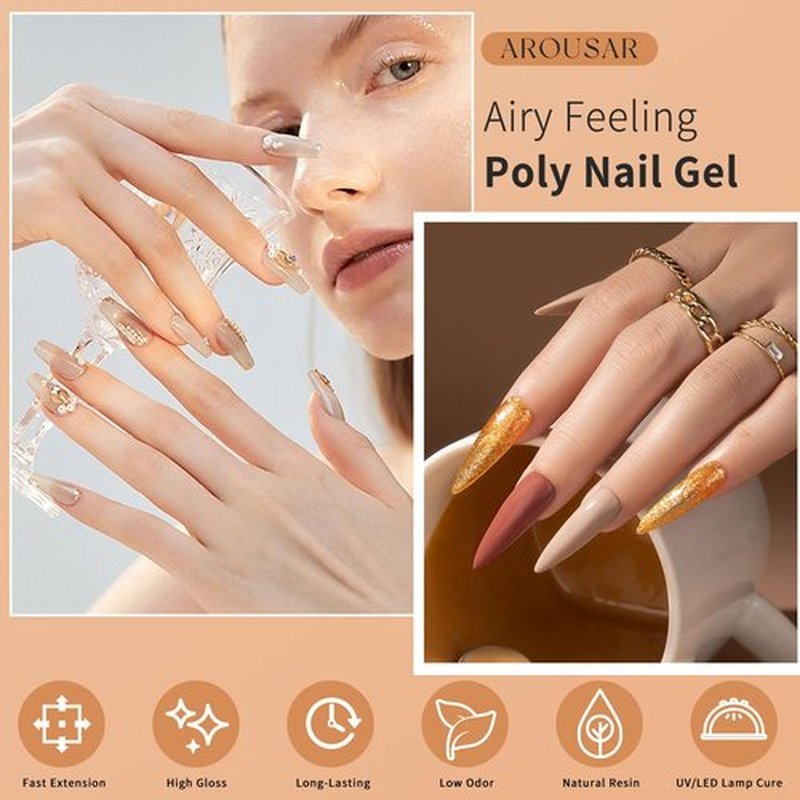 Arousar Poly Nail Gel Set 15ml, 8 Nude Colors Neutral Classic Nail Extension French Gel Long Lasting Hard Gel Manicure Gel Acrylic Kit Gel Nail Builder Kit