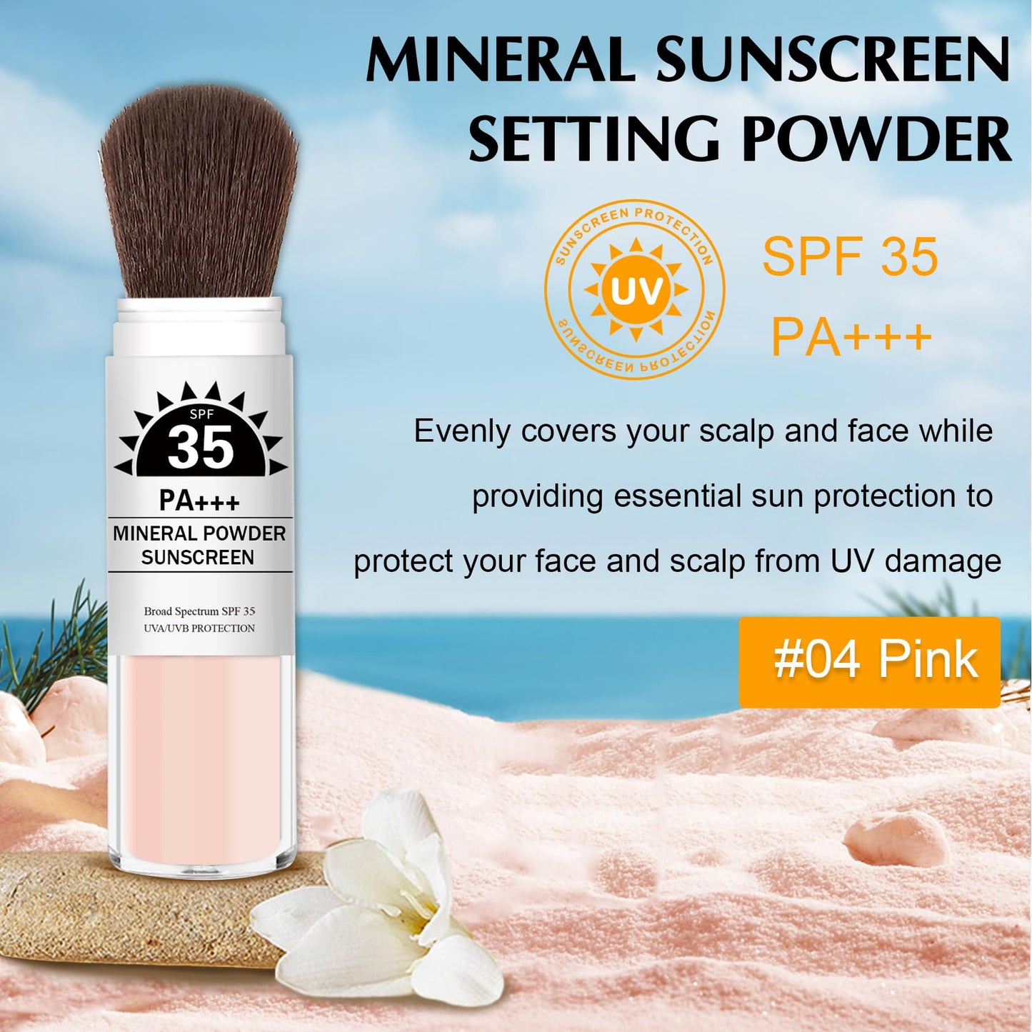 IONSGAKO Mineral Powder Sunscreen SPF 35 Setting Powder for Face, Pink