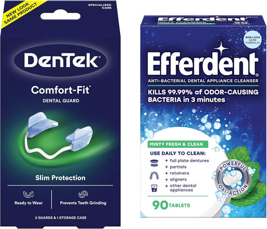 DenTek Comfort-Fit Night Guard for Teeth Grinding + 90 Efferdent Cleanser Tablets