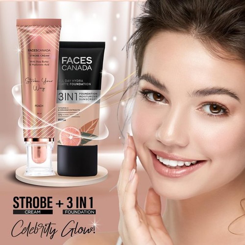 FACE'S CANADA Strobe Cream | Primer + Highlighter + Moisturizer | Shea Butter & Intense Hydration Flawless Radiant Dewy Skin For Illuminating & Glowing Makeup Base - Peach, 30g (1.05 Oz)