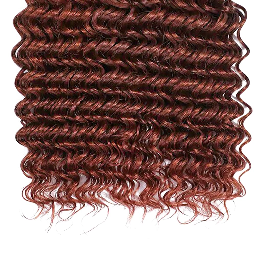 #33 Bundles Human Hair Reddish Brown Deep Wave Human Hair Bundles Copper Red Bundles Human Hair 3 Bundles 8 10 12 Inch Color #33 Deep Curly Bundles Hair Weave