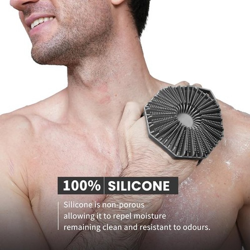 iTokGoK® Premium Silver-Infused 2-in-1 Silicone Body Scrubber, Double-Sided Design Body Brush Silicone Body Scrubber Exfoliating Body Brushes forSensitive Skin for Showering, Silicone Loofah - Gray