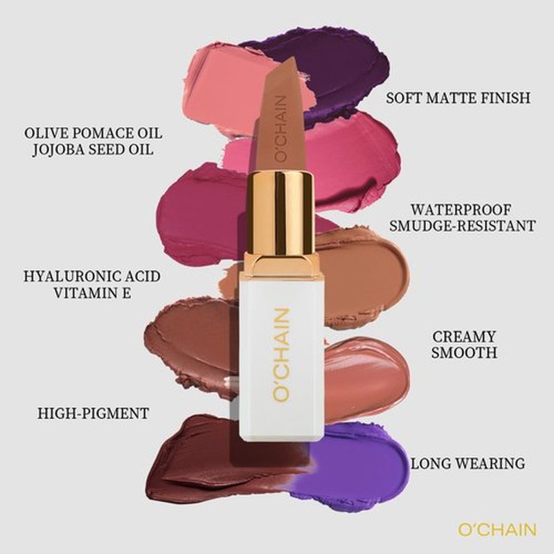 O'CHAIN Dark Brown Matte Lipstick, Long Lasting Full Coverage Non-Transfer Lipstick for Women Infused with Jojoba Oil and Vitamin E, Cruelty-Free & Vegan (05 CHIC) 0.12 Oz