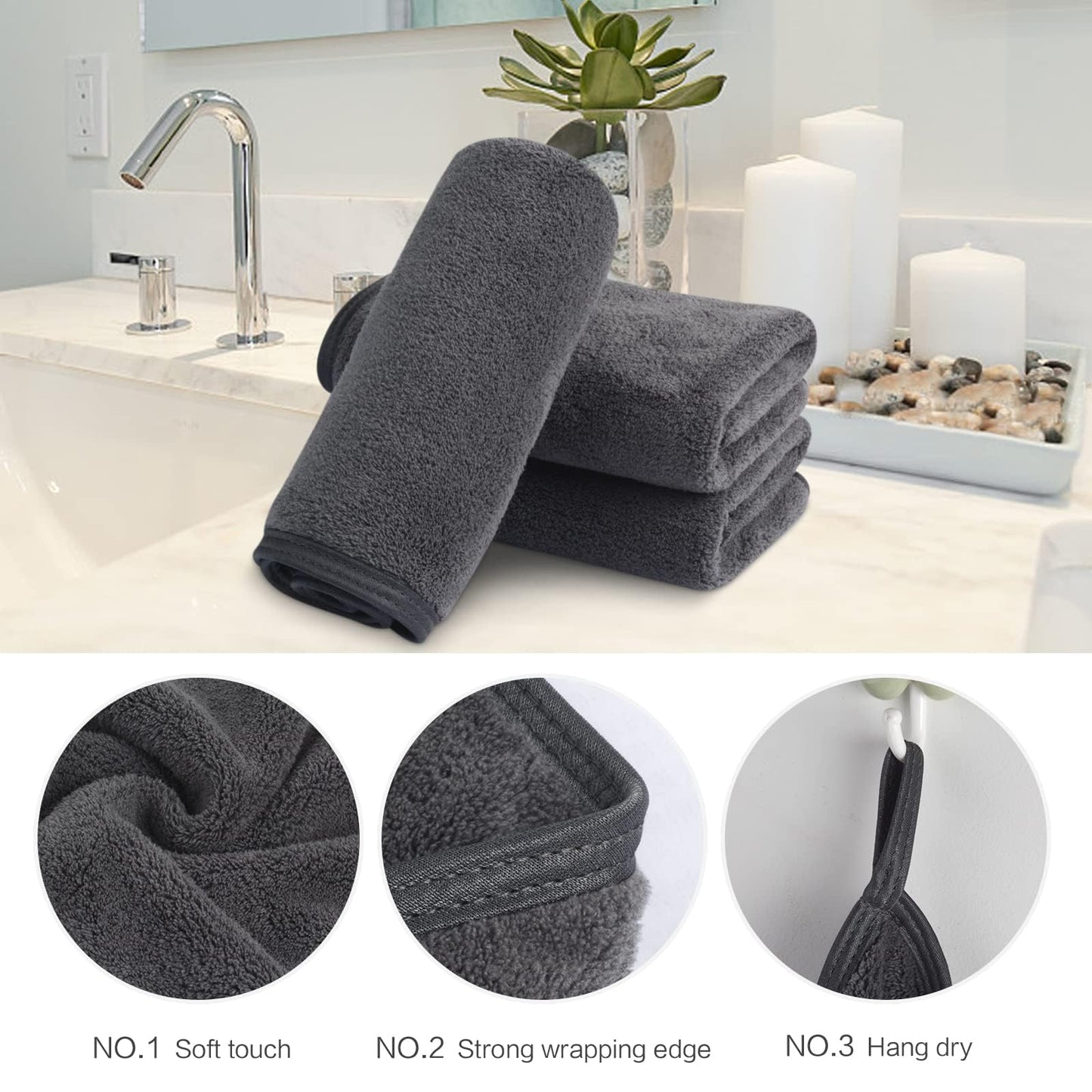 SINLAND Absorbent Coral Velvet Washcloth Ultra Soft Microfiber Face Towels 12 x 12 inch Multi-Purpose Face Cloths for Household and Sport