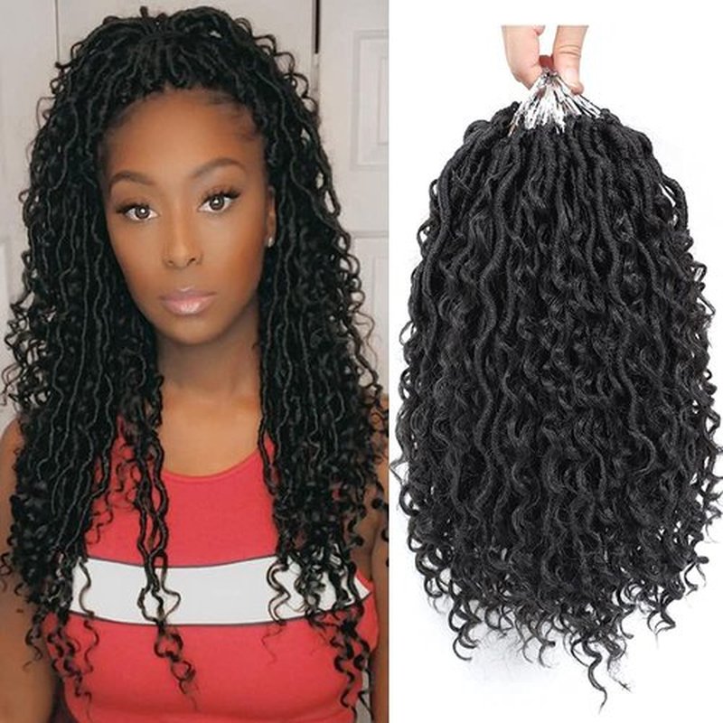 6packs NEW Goddess Locs Crochet Hair 14 Inch Pre-Looped Wavy Faux Locs Crochet With Curly Hair In Middle and Ends Color 1B Synthetic River Locs Fauxs Locs Braiding Hair Gypsy Locs Bohemian Curl