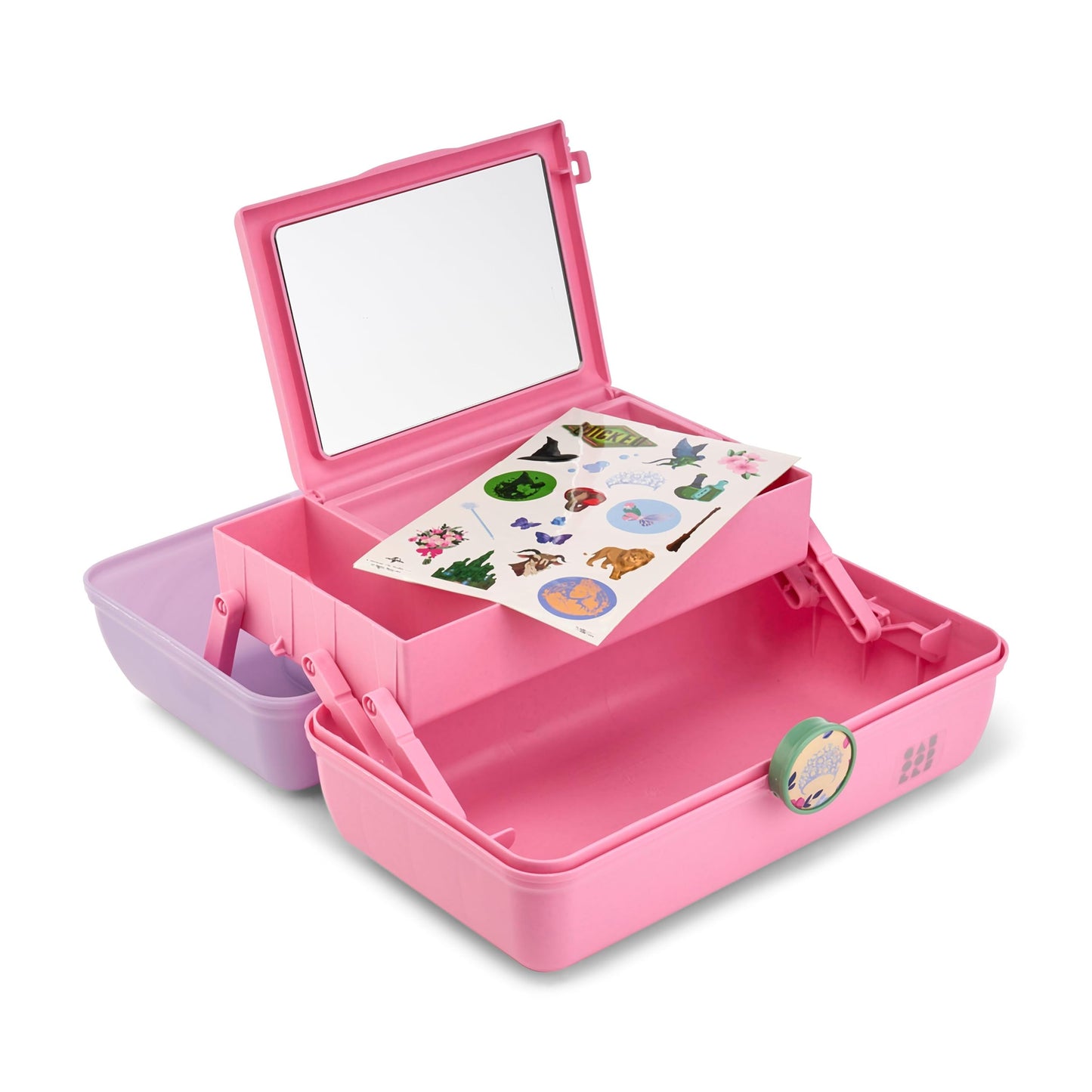 Caboodles On-The-Go Girl Makeup Box, Wicked: For Good Glinda Glam Limited Edition, Hard Plastic Makeup Organizer Box, Built-In Mirror, Secure Latch, Includes a Wicked-Themed Sticker Sheet