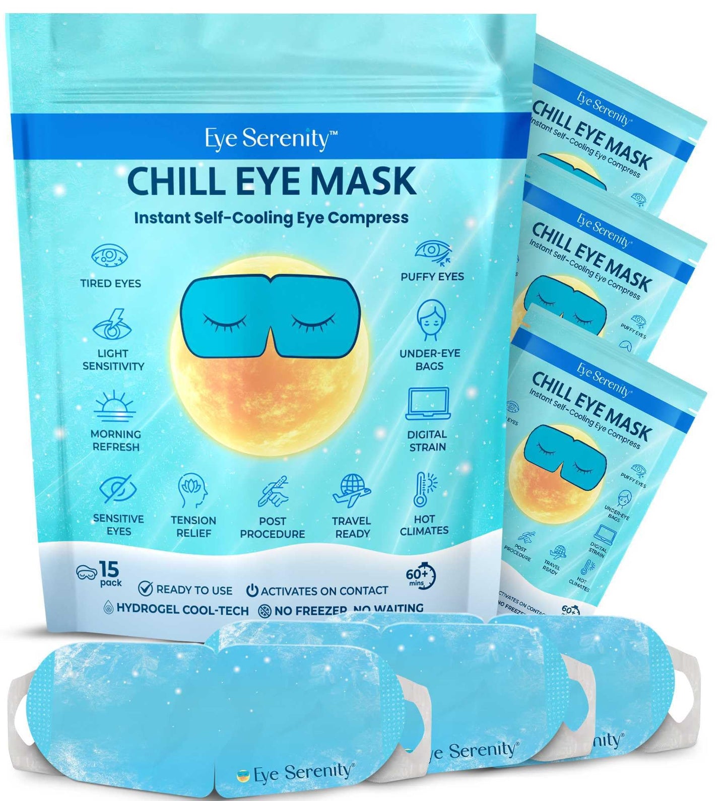 Lure Essentials Eye Serenity CHILL Self Cooling Eye Mask for Sleeping, Cooling Eye Patches for Dark Circles and Puffy Eyes, Cold Compress, Spa Relaxation and Self-care Gifts for Women & Men