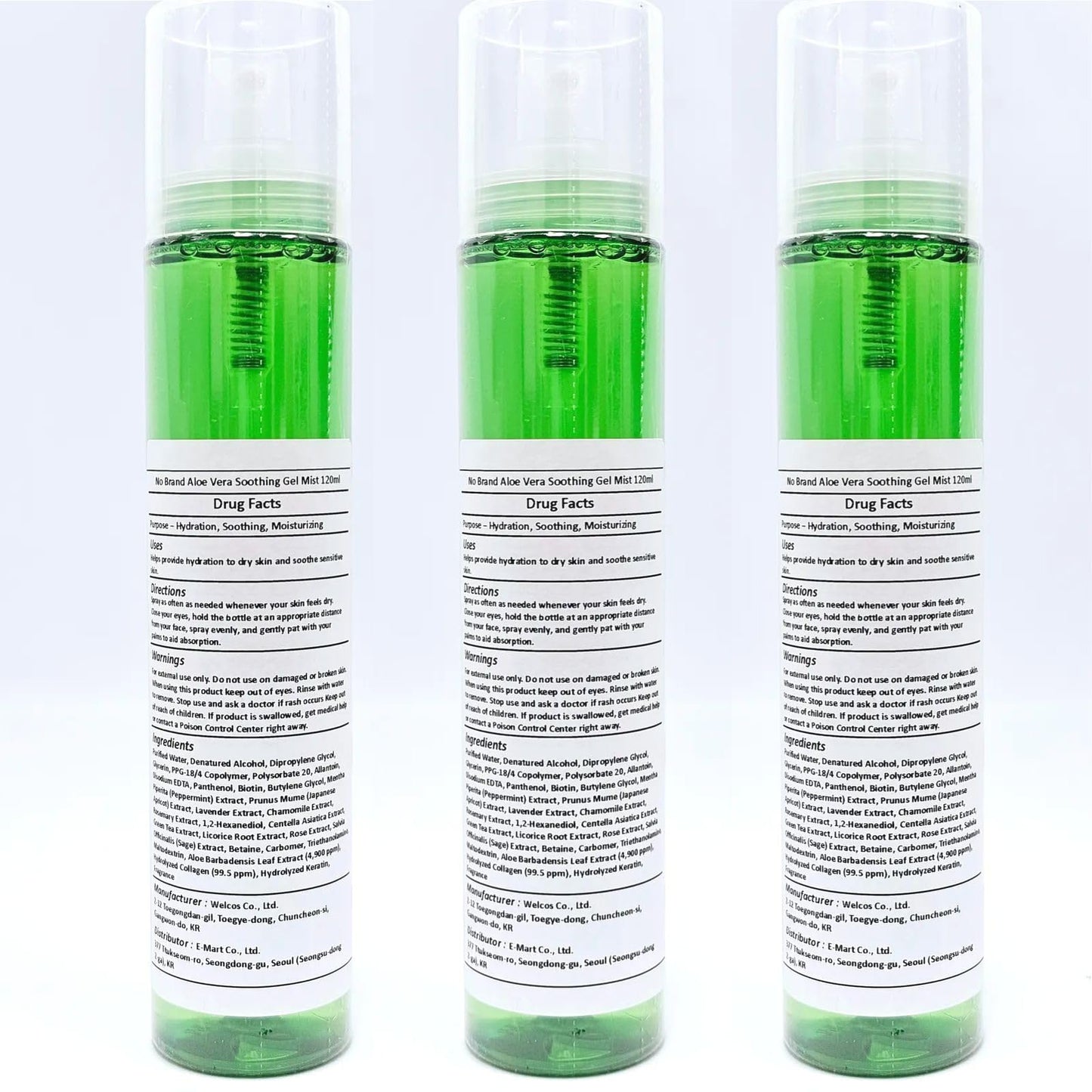 MENBLY Jeju Island Aloe Vera Gel Mist 120ml x 3 Pack - Aloe Vera Spray for Face & Body - Moisturizing and Hydrating from Jeju, Korea - Enriched with Herbal & Flower Extracts - Non- Sticky