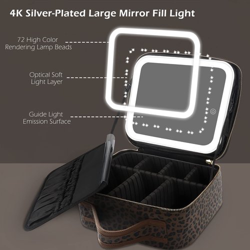 MOMIRA Makeup Bag with Mirror and Light Travel Makeup Train Case Cosmetic Bag Organizer Portable Artist Storage Bag with Adjustable Dividers Makeup Brushes Storage Organizer