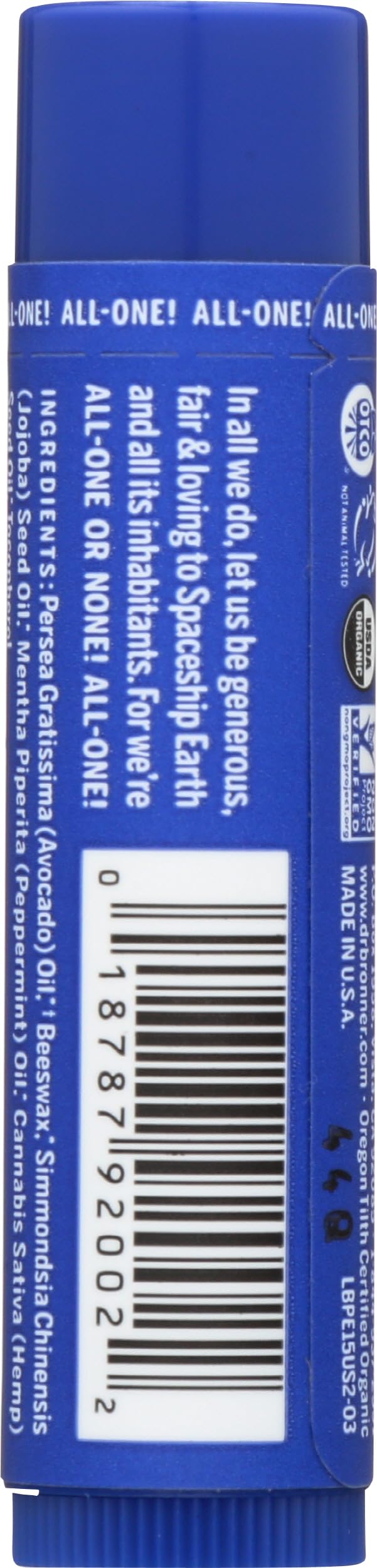 Dr Bronner's, Lip Balm Peppermint Organic, 0.15 Ounce