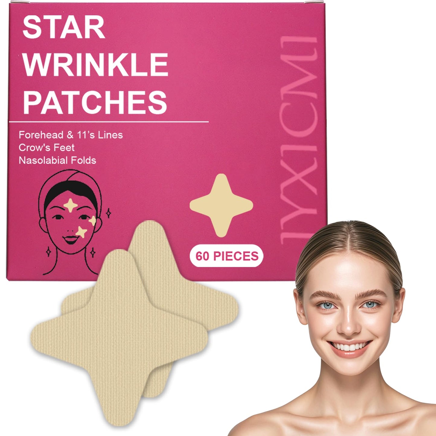 IyxicmI Anti Wrinkle Patches, Facial Wrinkle Patches, Face Tape for Wrinkles Overnight, Pre-Cut Forehead Wrinkle Patches, Facial Smoothing Patches for Face, Frown 11's, Eye, Smile Lines 60 PCS