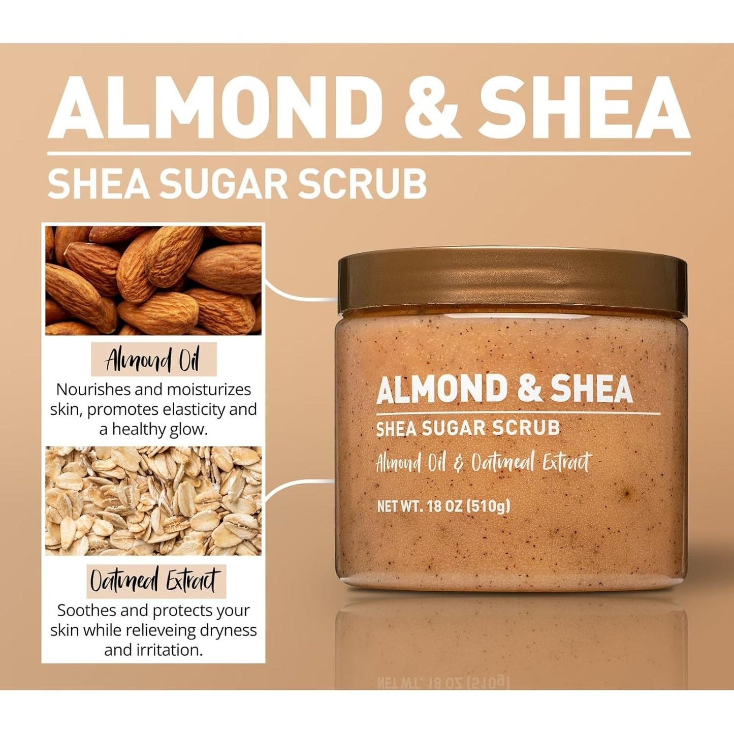 Almond & Shea Sugar Body Scrub - Exfoliating Moisturizer for Smooth Skin | 18 oz
