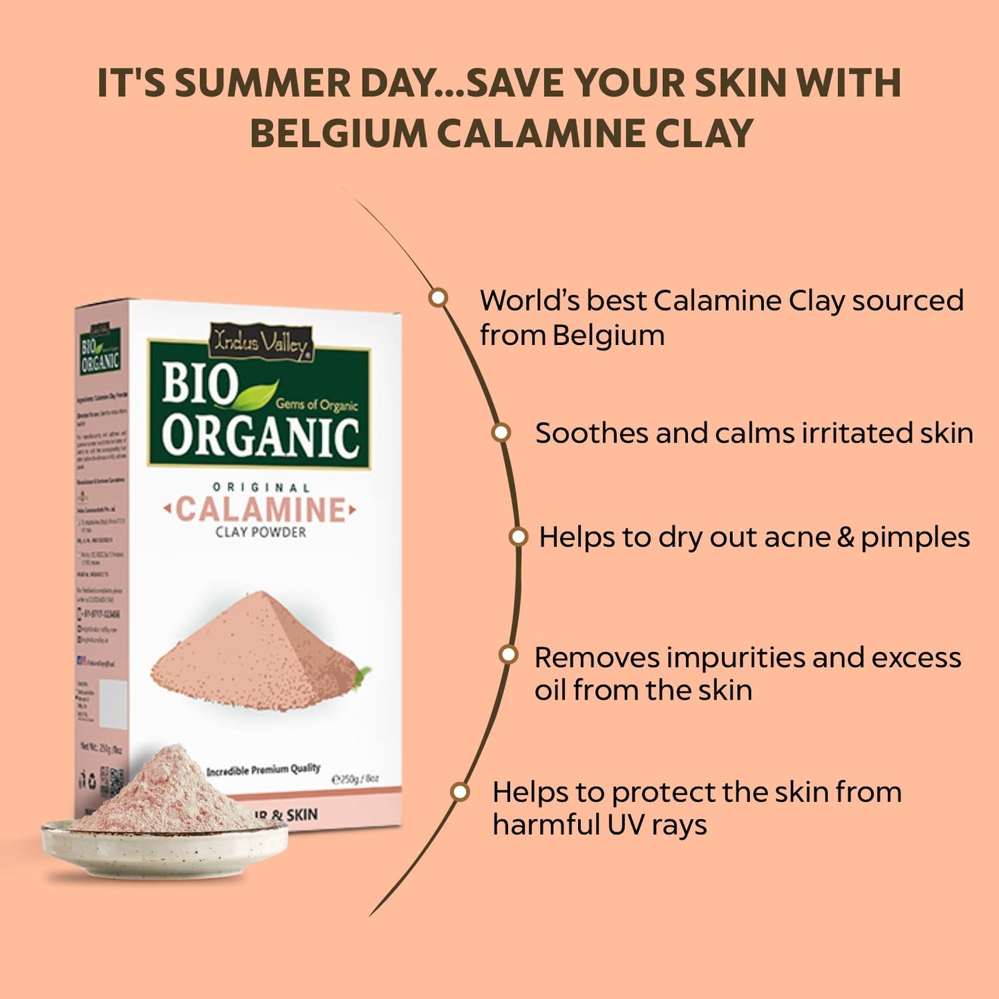 INDUS VALLEY Organic Calamine Clay Powder 100% Natural | Indian Healing Clay for Face & Body | Deep Pore Cleansing Facial & Body Mask | Exfoliating & Skin Care | 0.5 lb