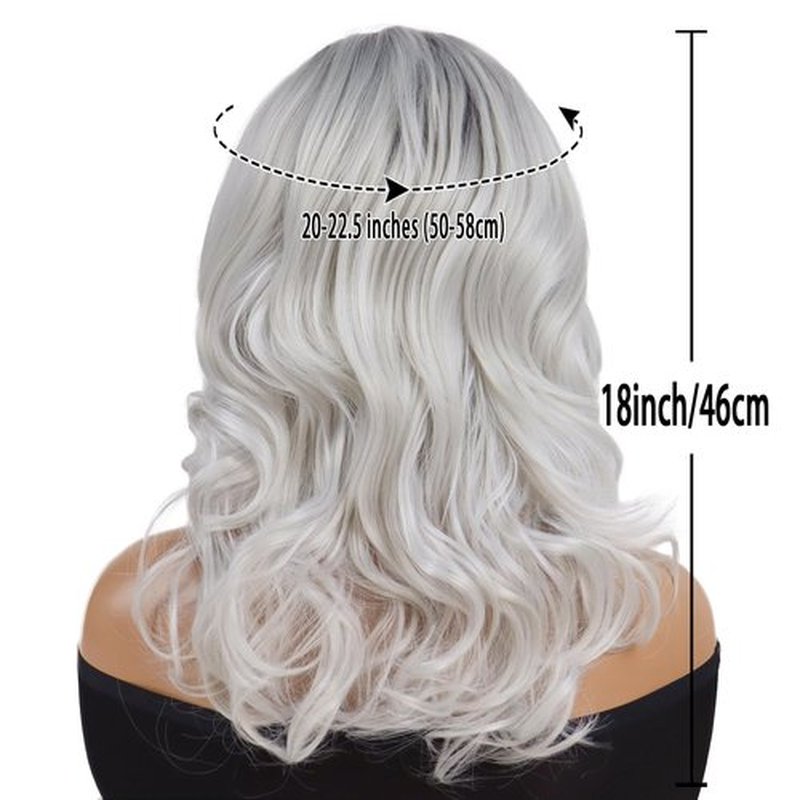 GNIMEGIL 20 Inch Long Silver Platinum Wig Natural Female Wigs Black Roots Ombre Grey Silver Wigs Heat Resistant Premium Synthetic Daily Party Wigs for Women