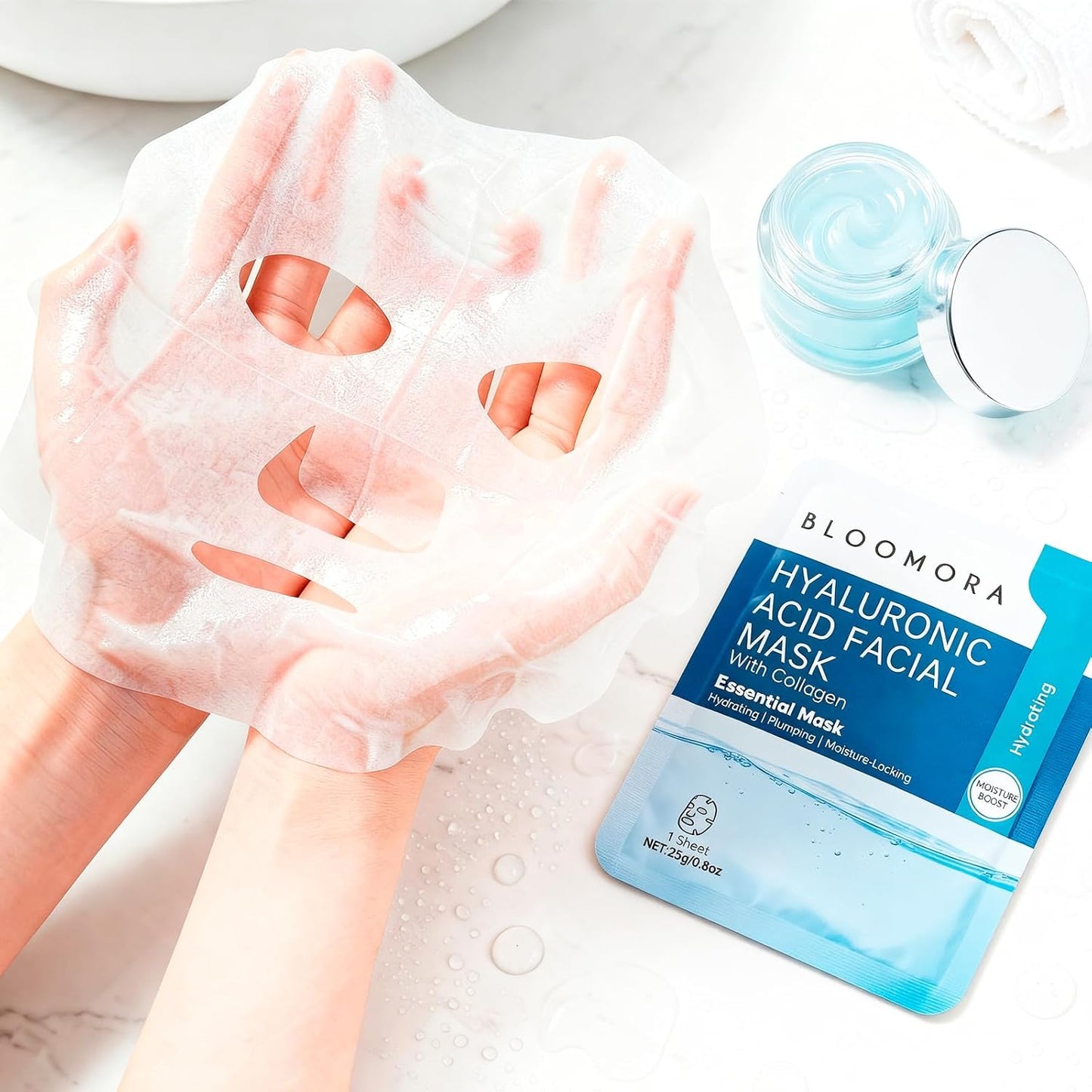 Hyaluronic Acid & Collagen Face Mask Set - 10 Pack | Deep Hydration & Moisturizing Sheets for All Skin Types