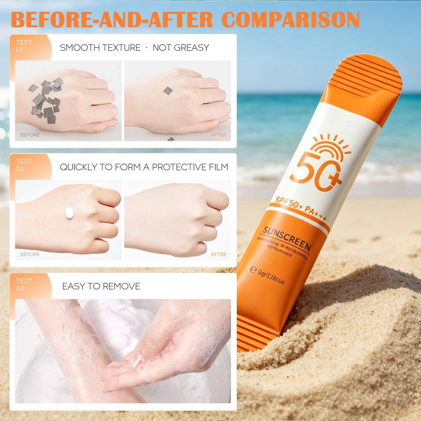 15 Pcs Travel Size Sunscreen, SPF 50, Mini Moisturizing Sunscreen Bulk for Face and Body, Lightweight & Non-Greasy, Sweat-resistant, Travel Size for Summer Beach Vacation, 0.28 OZ/Pack