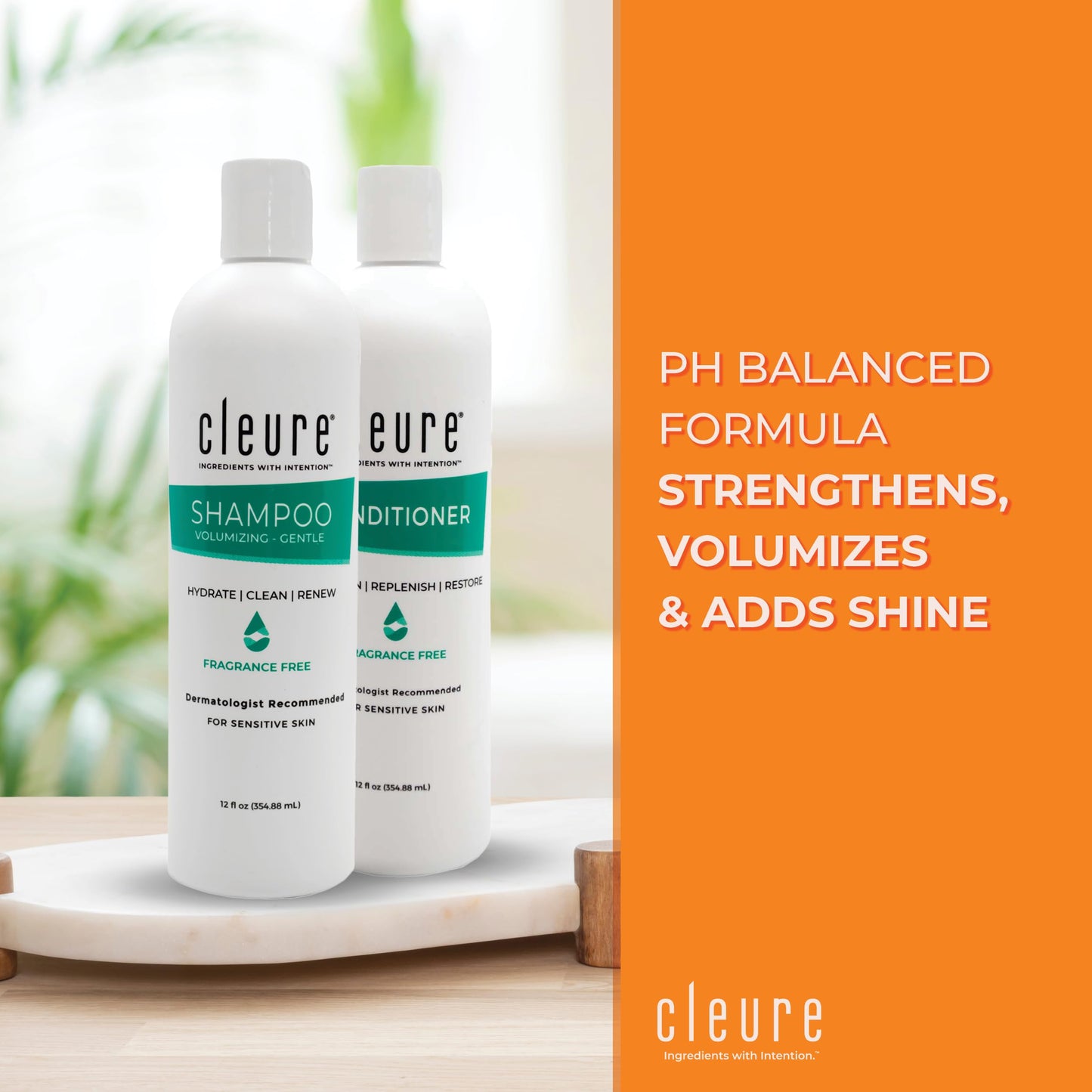 Cleure Hypoallergenic Volumizing Shampoo for Sensitive Skin - Fragrance Free, SLS Free & Paraben Free (12 oz, Pack of 2)