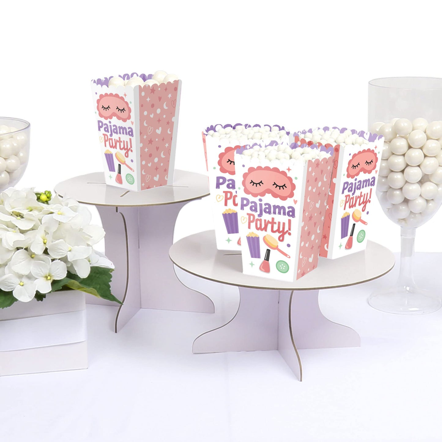 Big Dot of Happiness Pajama Slumber Party - Sleepover Favor Boxes, Birthday Party Popcorn Boxes, Treat Bag for Girls, Special Snack Box Set - 12 Ct