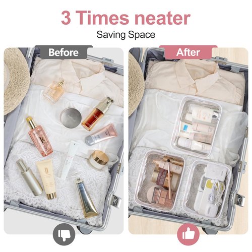 PACKISM TSA Approved Toiletry Bag - White Flower Print Clear Makeup Bag, Suitable for Gifts, with Supporting Frame, Perfect for Travel Essentials, Thick No Smell