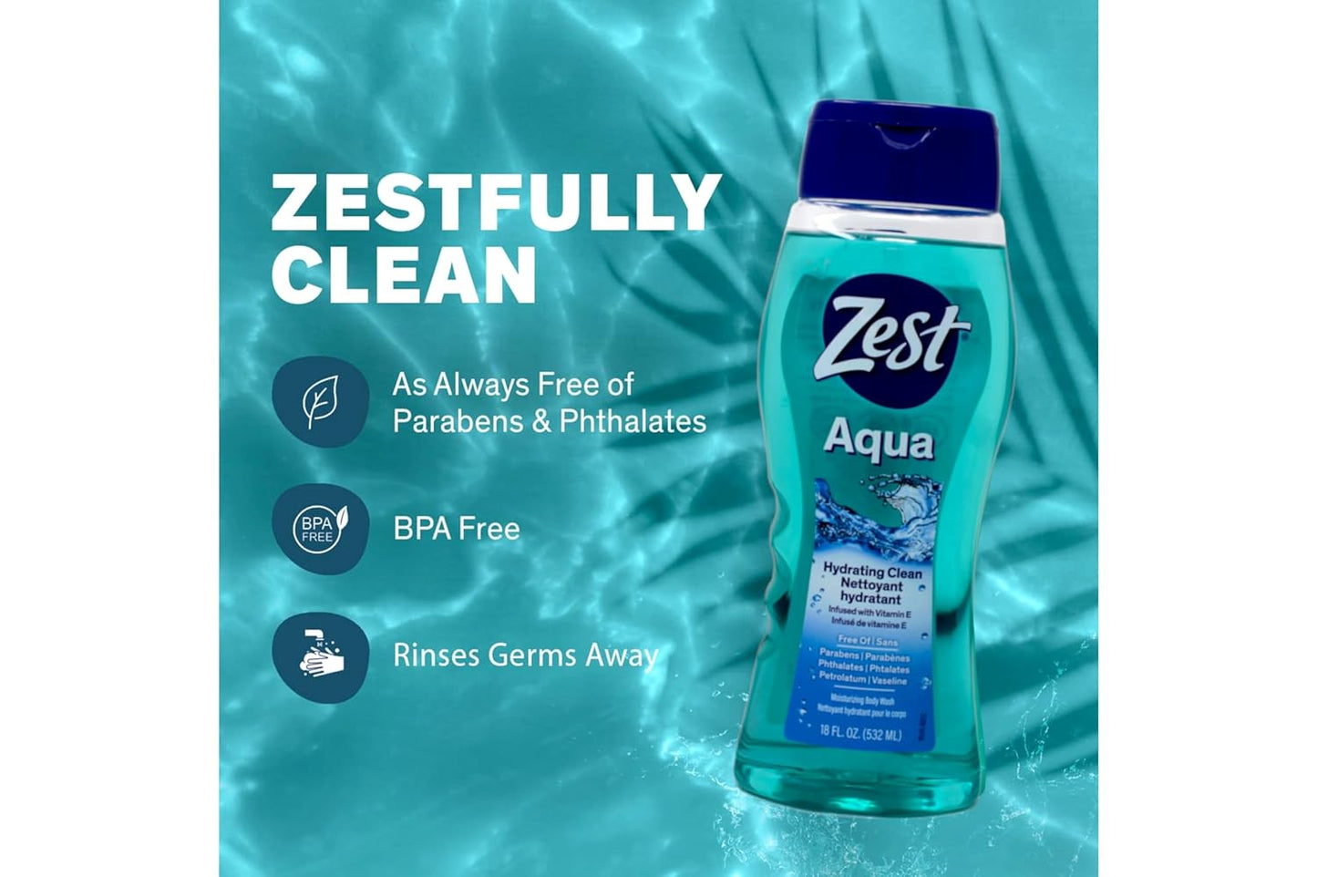 Zest Body Wash Aqua - 18 oz, Pack of 5