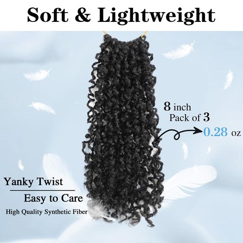 3 Packs Yankee Twist Crochet Braids Hair Passion Twist Pre Looped Curly Braiding Pretwisted Hair Extensions for Senegalese Black 8 Inch 1B#