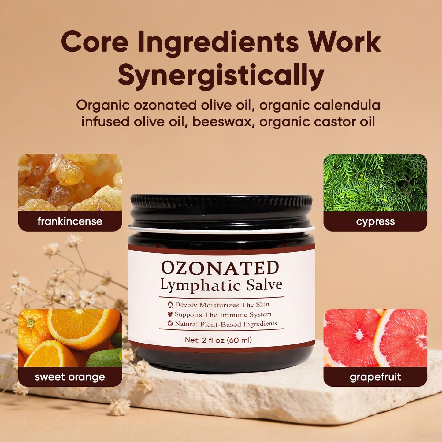 TAWODIUM Ozonated Lymphatic Salve, Ozonated Oil Face & Body Cream, Lymphatic Drainage Cream with Essential Oils, Reduces Redness, Smoothes Skin, Deeply Moisturizes, Fade Fine Lines