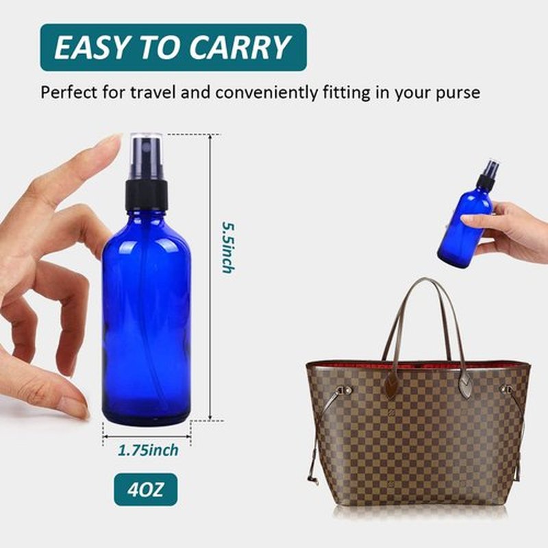 YUNFOOK 4 oz Blue Glass Spray Bottles for Essential Oils, Small Empty Fine Mist Spray Bottle,2 Pack with Funnel Dropper