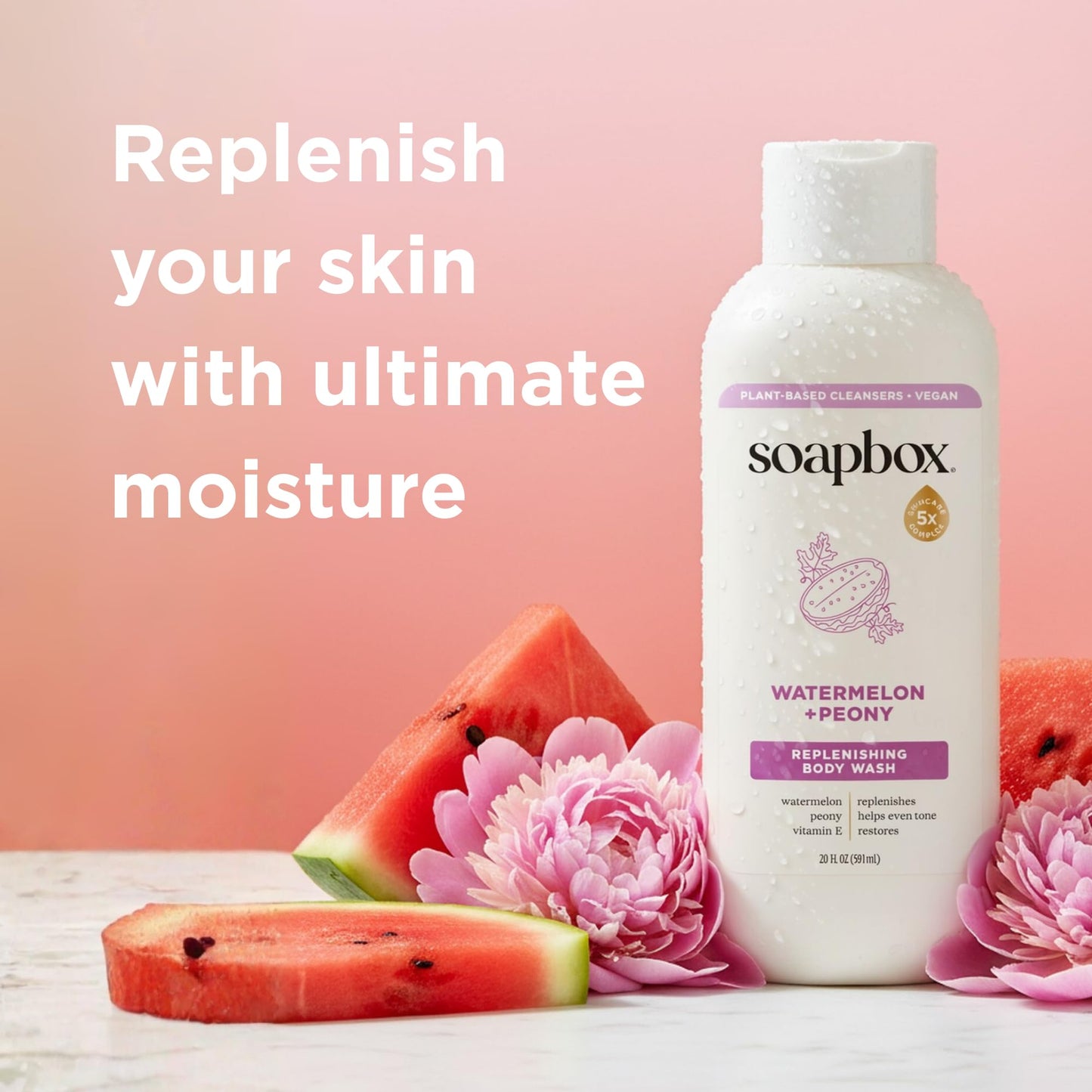 Soapbox Moisturizing Body Wash, Watermelon & Peony Shower Gel - Hydrating Natural Body Wash with Shea Butter - Clean Ingredients Free of Harsh Chemicals, Sulfates, Parabens & Silicones - 3 Pack